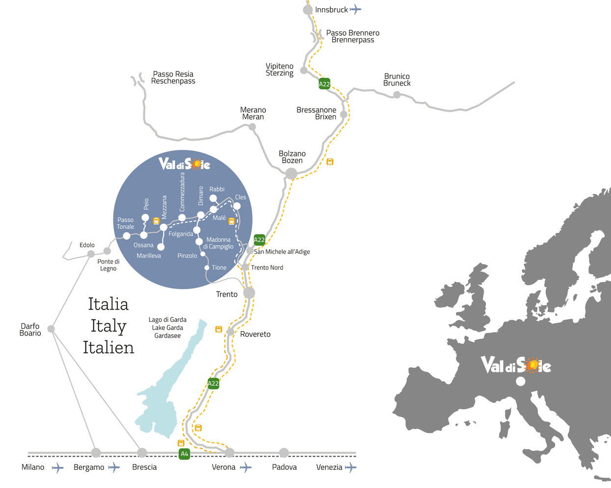 Val di Sole - mappa di avvicinamento | © Archivio APT Val di Sole